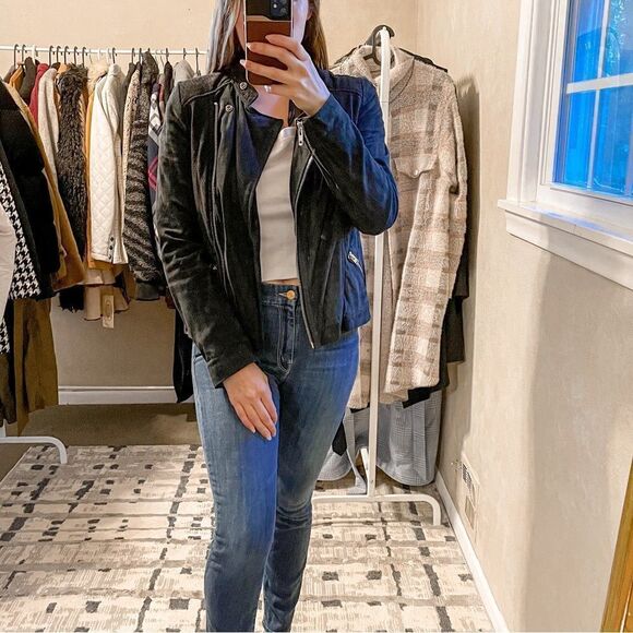 Scotch and Soda Goat Suede Perforated Leather Jacket Black S - Picture 4 of 8